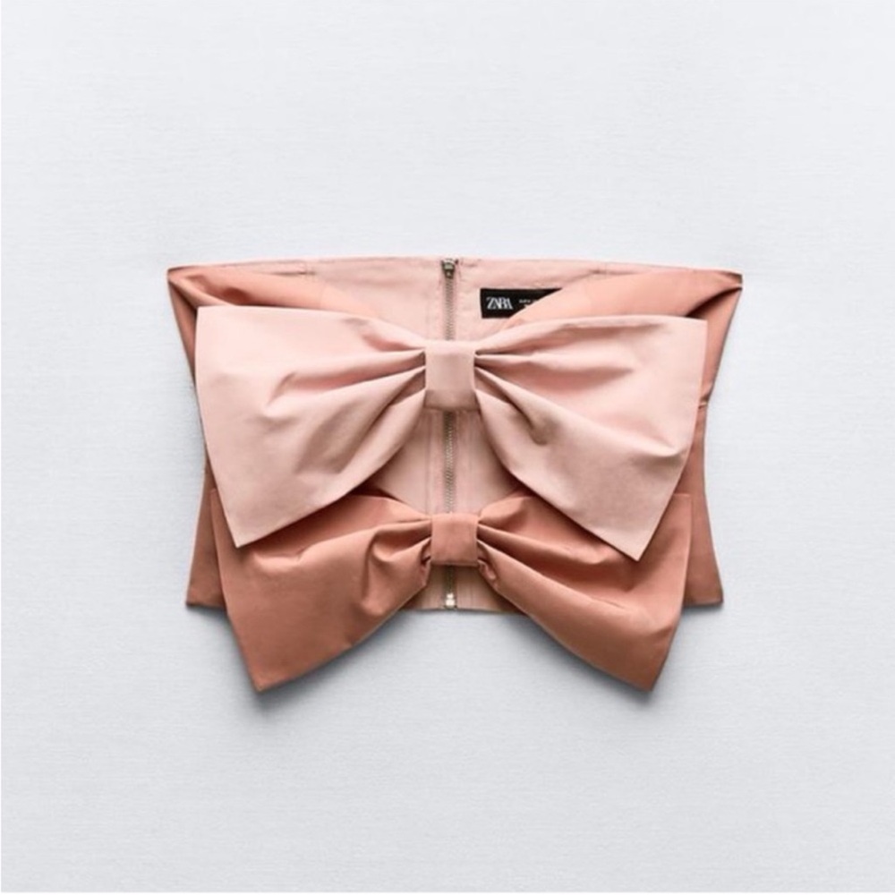 Zara bloggers fav pink bow strapless top NWOT size small